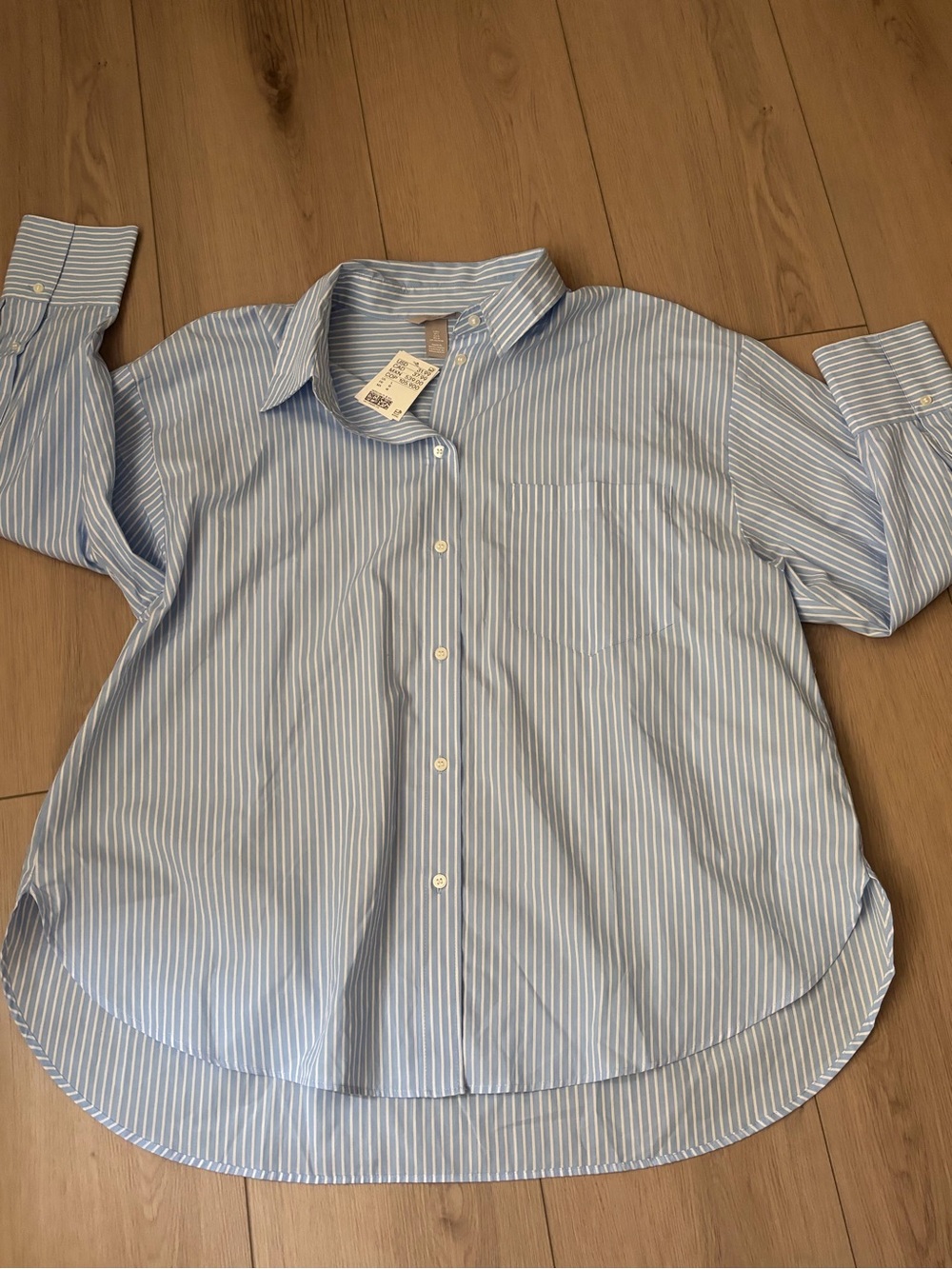 H&M Light Blue and White Striped Button-Up Shirt